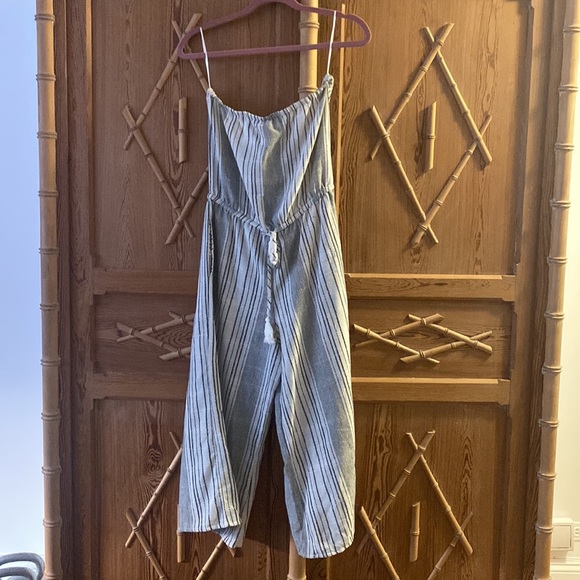 Elan linen strapless jumpsuit / coverup with pockets size small ivory and black - Picture 3 of 6